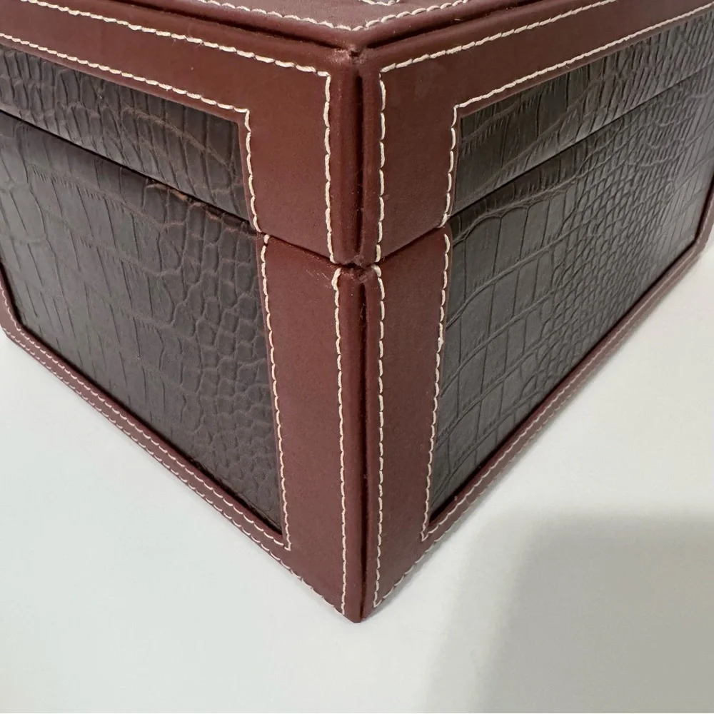 Brown Crocodile Embossed Leather Look Large Storage Keepsake Box Organizer